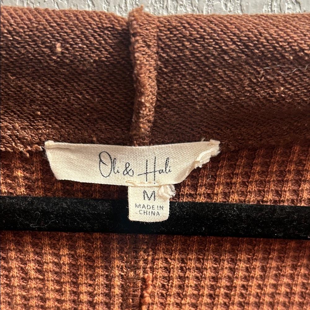 57. Oli & Hali V-Neck Brown Hooded Sweatshirt - Picture 2 of 3